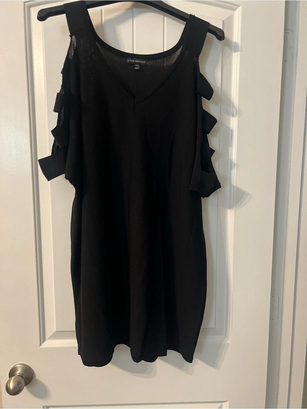 Lane Bryant Black Cold-Shoulder V-Neck Dress with Bow Details